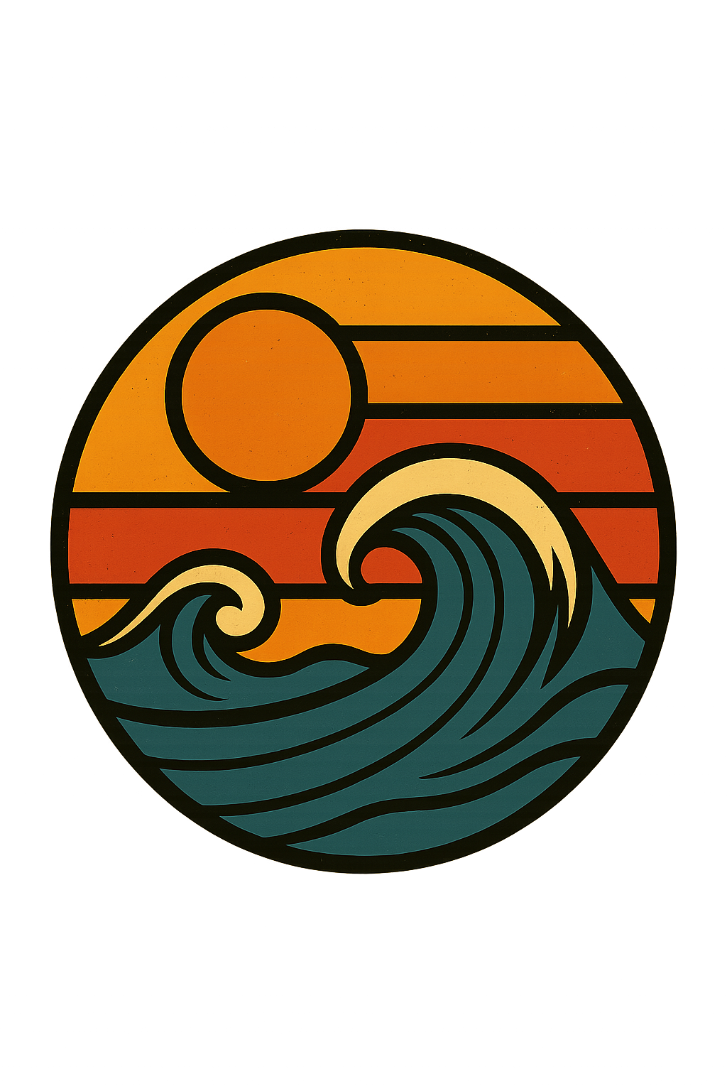 Retro Sunset Waves — Surf Emblem